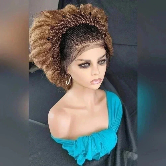 Gorgeous Braided  lace wig, short wig  ombre wigs, afro wig, 100% handmade  NWT - Picture 12 of 17